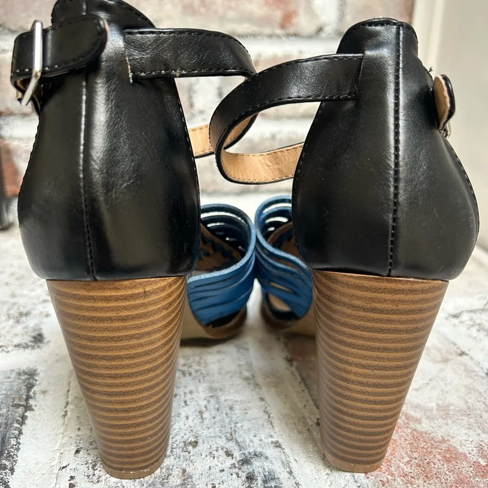FarylRobin Blue Orange Strappy Sandals Stack Heel Ankle Strap Shoes Size 8 - Image 5