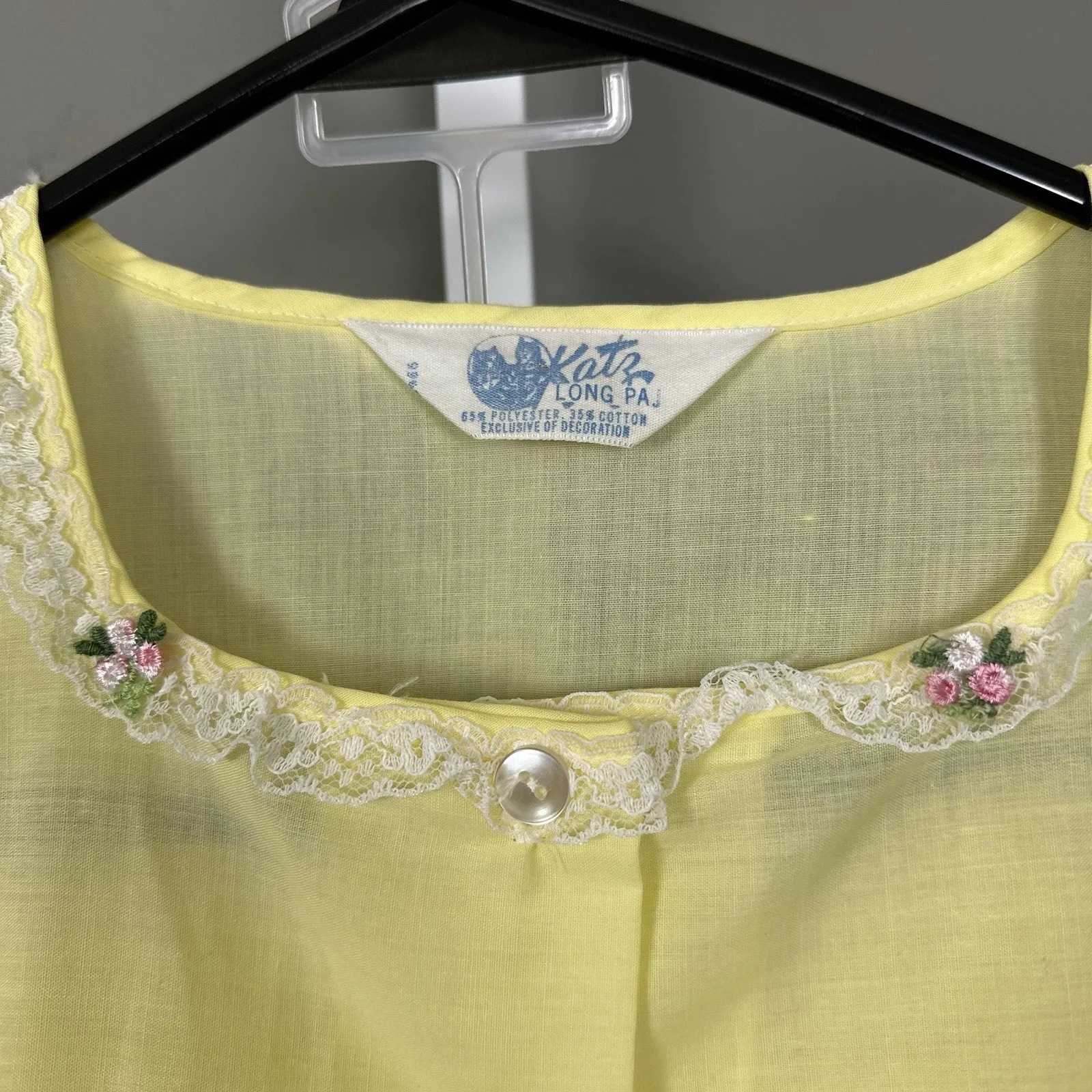 Vintage Katz Long Pajama Size 34 Buttercup Yellow Polycotton Pants Short Sleeve - Image 5