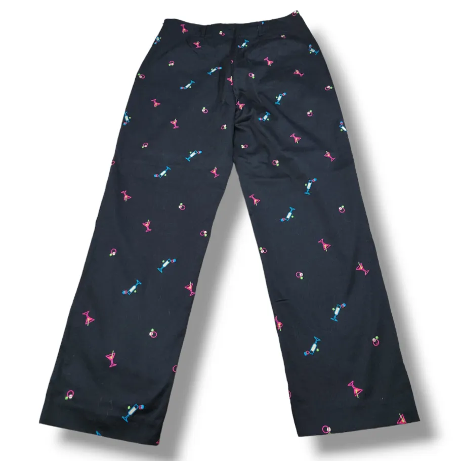 Creda Pants Size 10 W30"xL29" Embroidered Martini Cocktails Champaign Embroidery  - Image 3