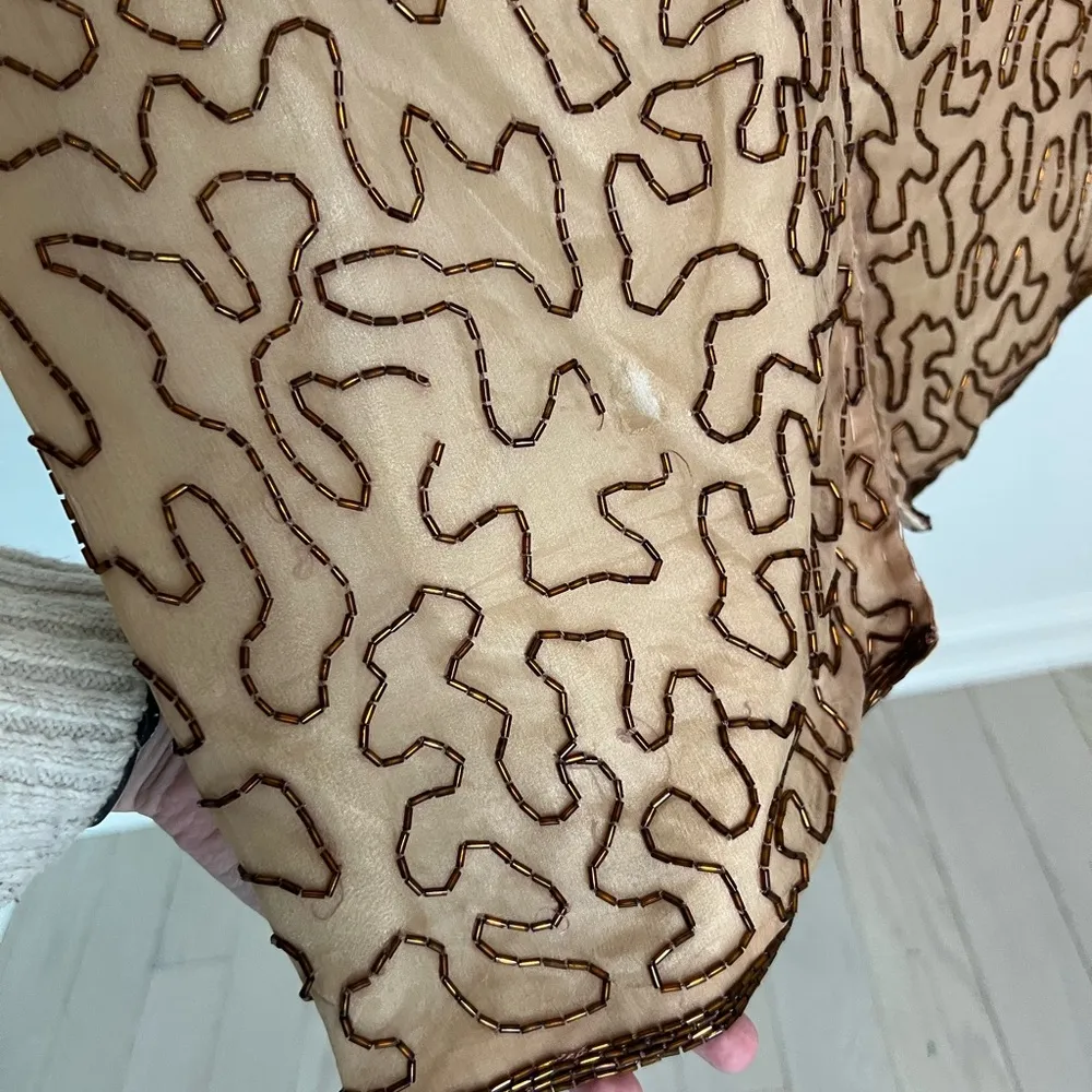 Vintage Silk Beaded 1980s Dress Brown Size XL - Image 15