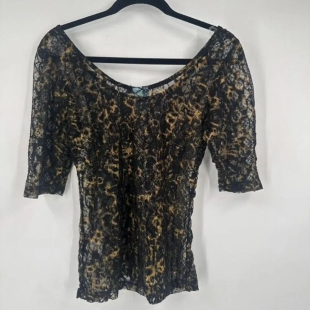 NWT H.I.P Goth Punk Women's Sheer Lace Top Black Gold Size M‎ Rock Vamp Baddie - Image 11