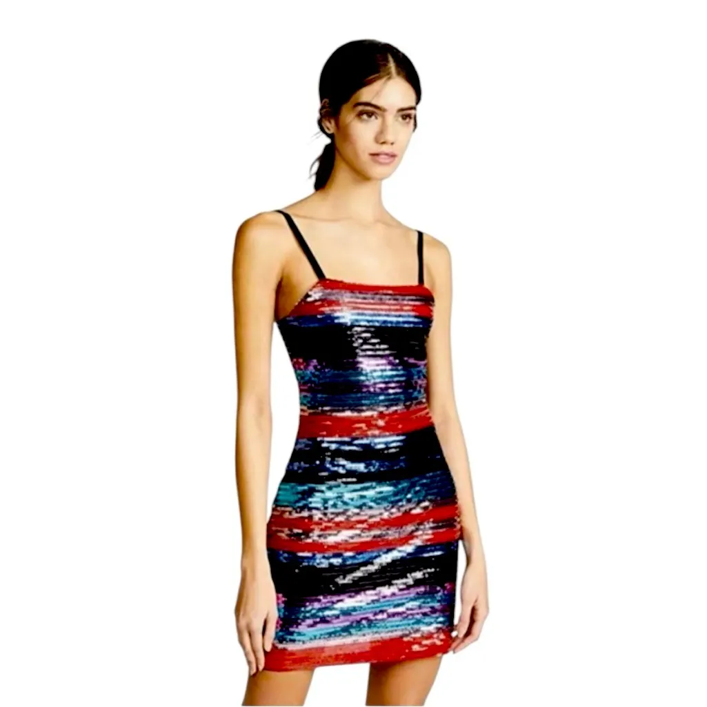 EUC WAYF Beautiful Sequin Mini Lace-Up Back Dress medium - Image 2