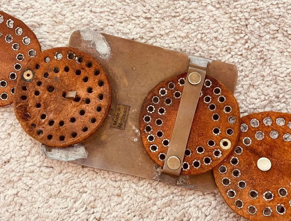 Vtg Moroccan Handcrafted Belt Boho Braided Leather Brass Buckle 36" As Is - Image 4