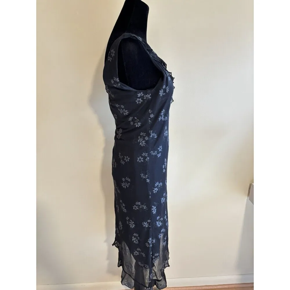 CITY TRIANGLE Vntg Y2K Black Silver Glitter Stretch Sleeveless Flare Dress M/2 - Image 2