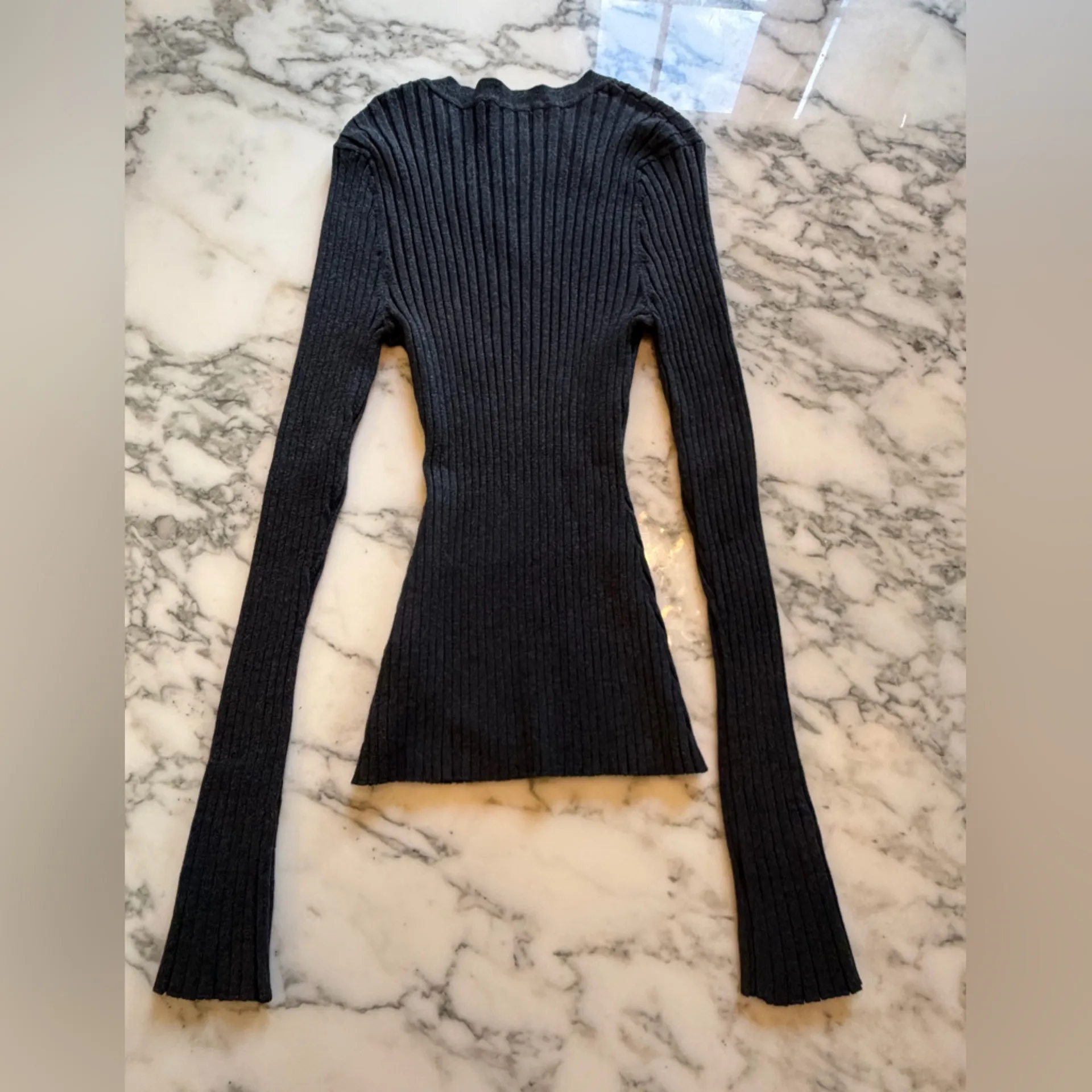 NWOT Quince Heather Charcoal Grey Cotton Cashmere Ribbed Long Sleeve Sweater - Image 4