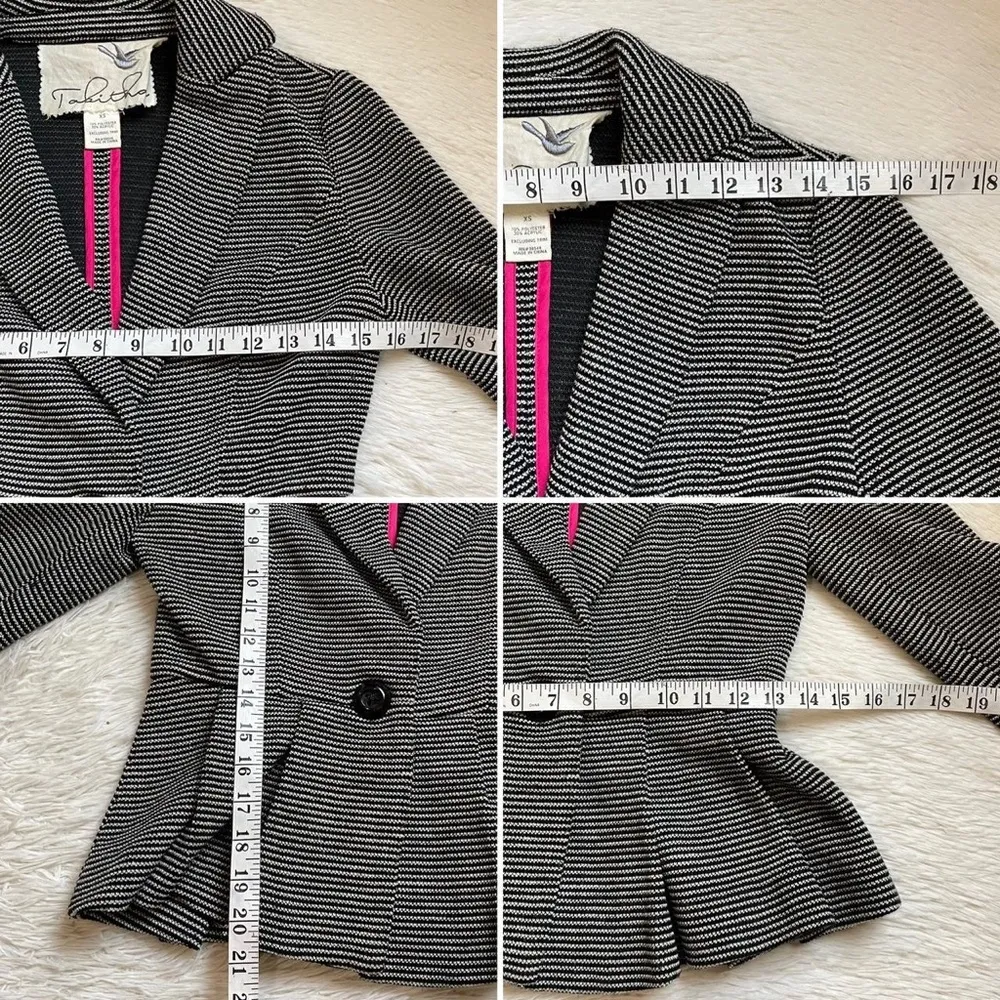 Anthropologie Women's Black and White Jacke,Women's Striped Gray‎ Blazer Size XS Gray - Image 7