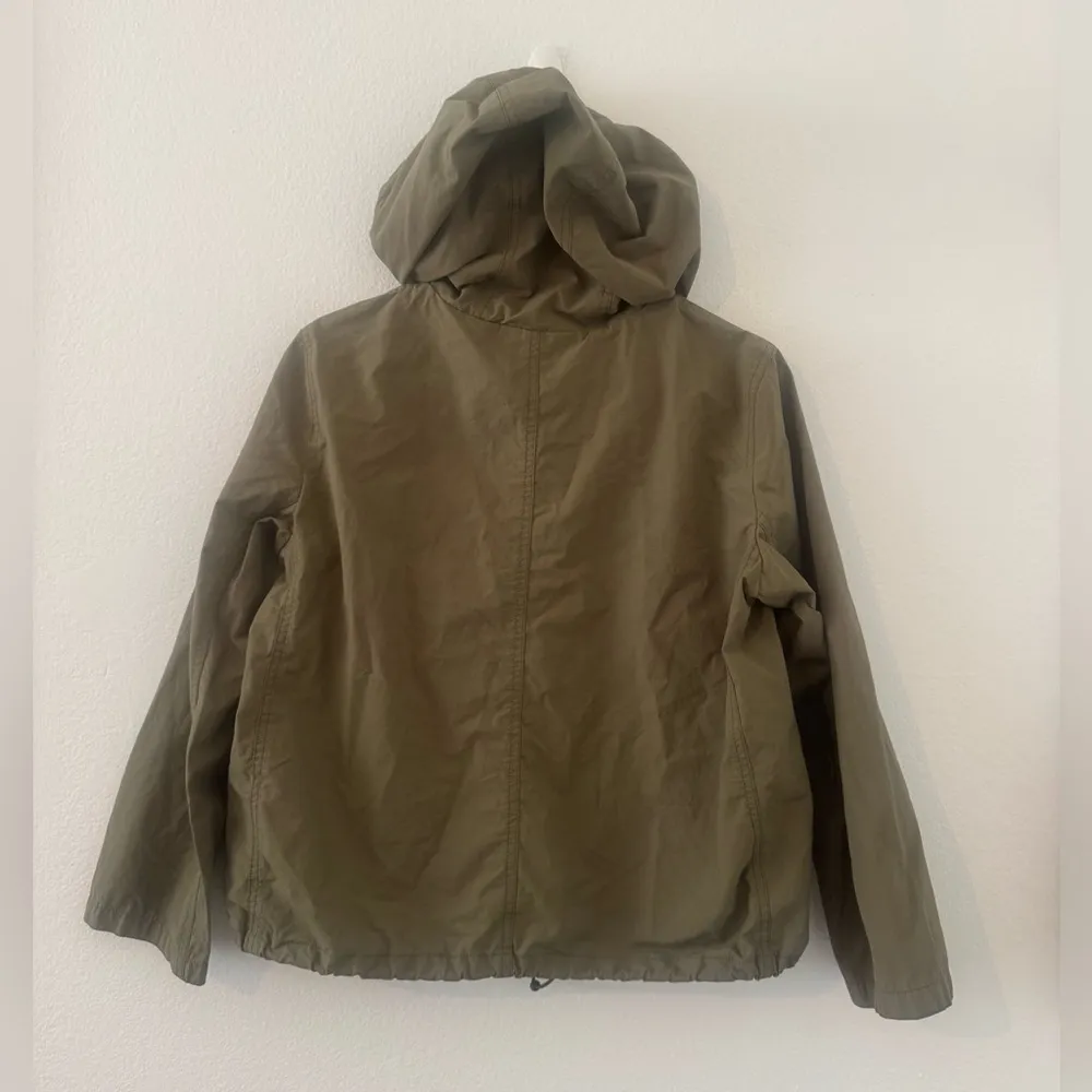 J. Crew Olive Green Full Zip Cinch Crop Waist Hoodie Windbreaker Jacket - Image 3