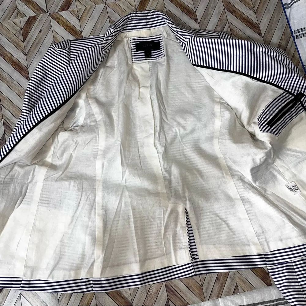 J. Crew Purple Striped Seersucker Blazer‎ Cotton Size 6 Classic Casual Coastal - Image 12