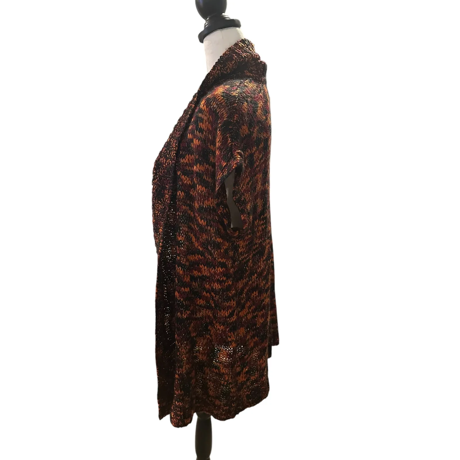 Erika Orange Red Black Sleeveless Sweater Cardigan Small - Image 4