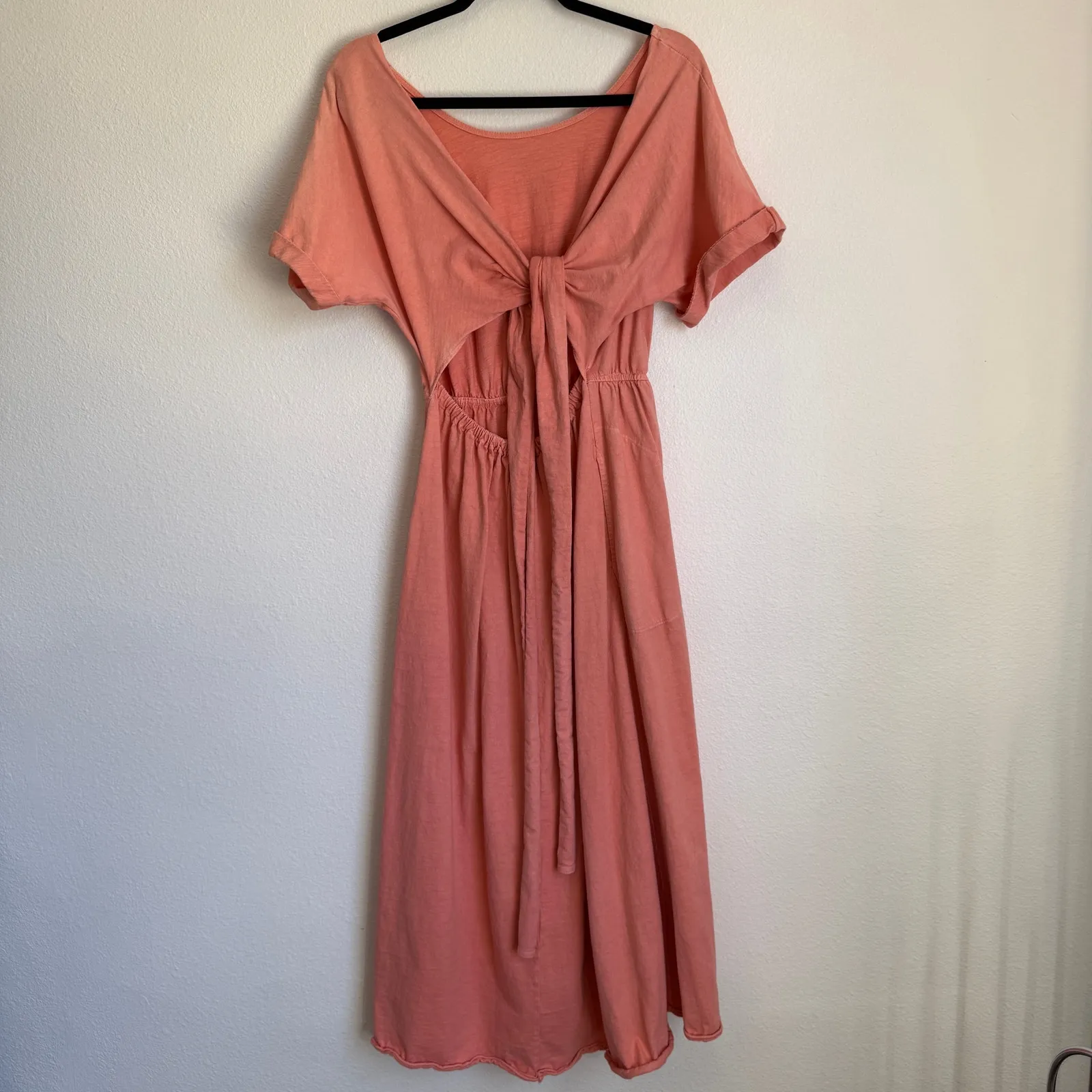 Free People Beach Sz S Sorrento Midi Cutout Tie Dress Pink 100% Cotton Natural - Image 4