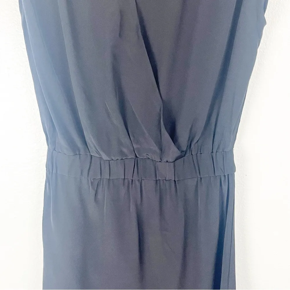 AMOUR VERT 100% Silk Black Sleeveless V-Neck Elastic Waist Pleated Back Dress XS - Image 9