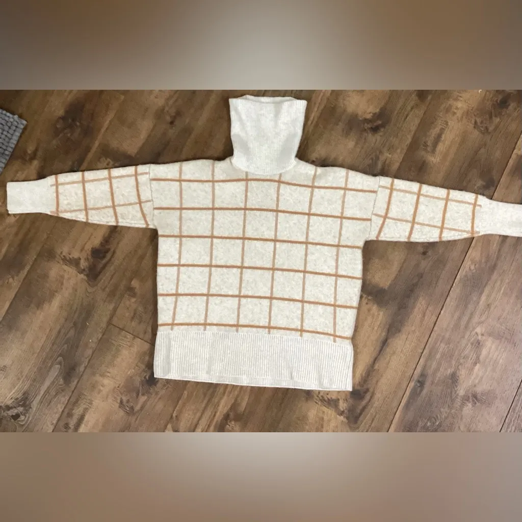 Madewell Cream and Tan Grid Turtleneck Sweater - Image 2