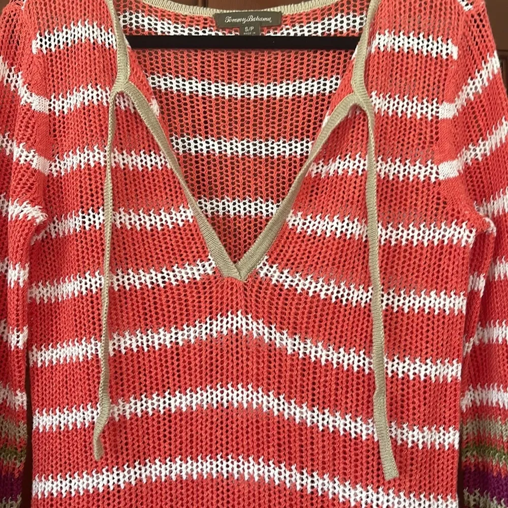 Tommy Bahama crocheted linen/cotton Tie front tunic sweater - Image 3