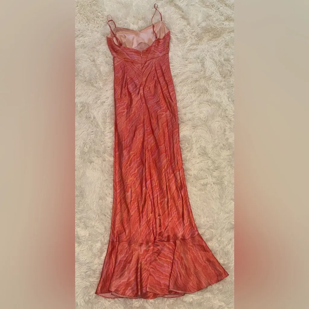 NWOT Saloni Mimi B Silk Satin Slip Orange MIDI Dress Size 2 - Image 8