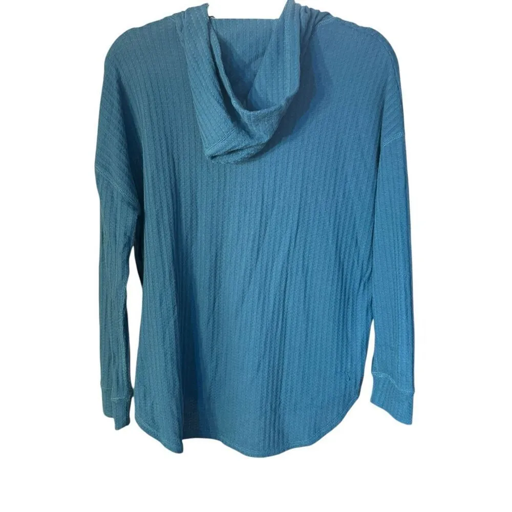 Chaser Women's Waffle Knit Thermal Hoodie Sz M in Taos (Dark Green Blue) - Image 7