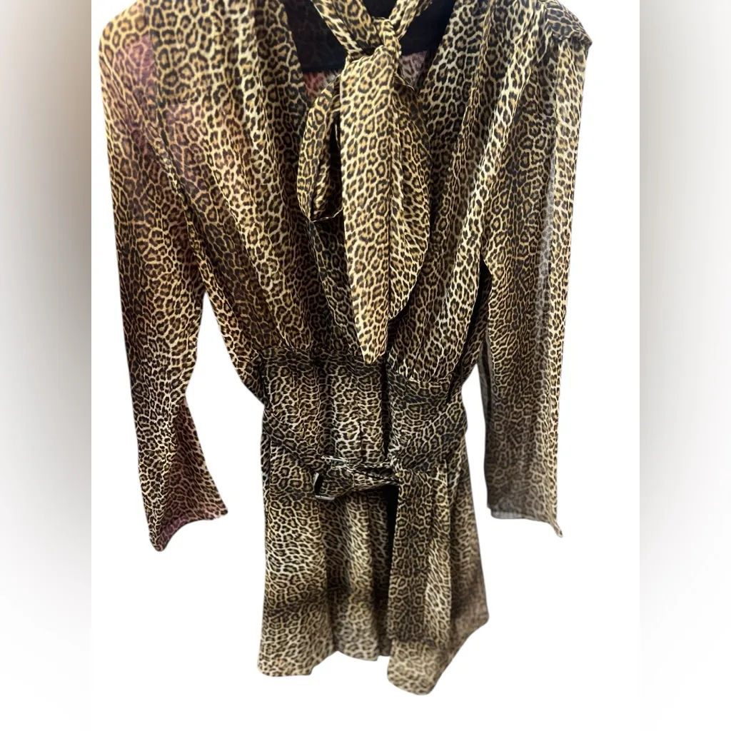 Zara brown and black leopard print tie-neck mini dress In XS - Image 6