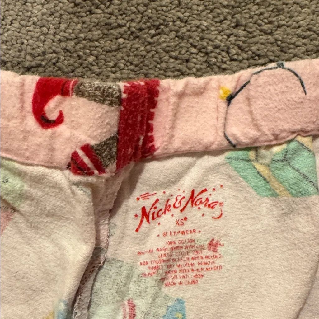 Nick & Nora Pink Monkey Christmas Flannel Pajama Set SIZE XS - Image 8