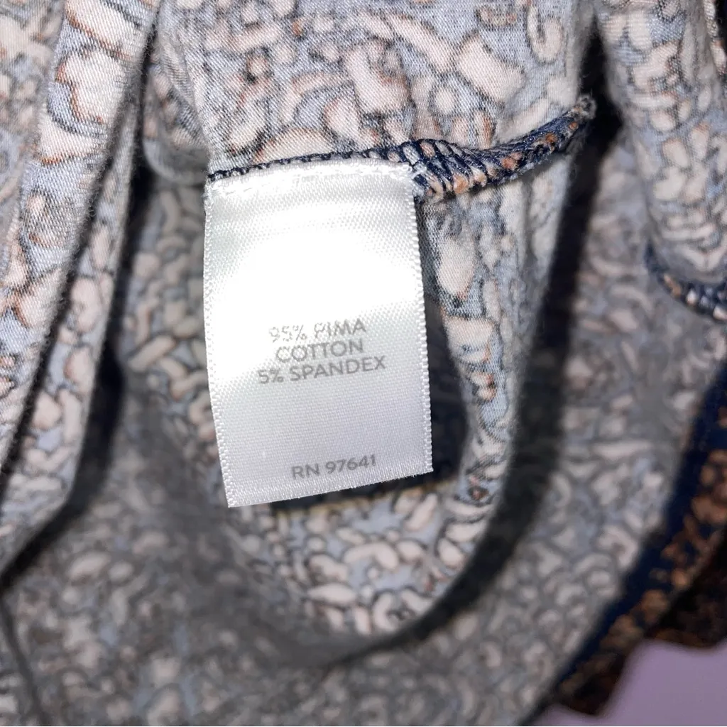 Pure Jill Long Sleeve Shirttail Tee Neutral Paisley Women Size L Tall Casual Blue Size L - Image 6