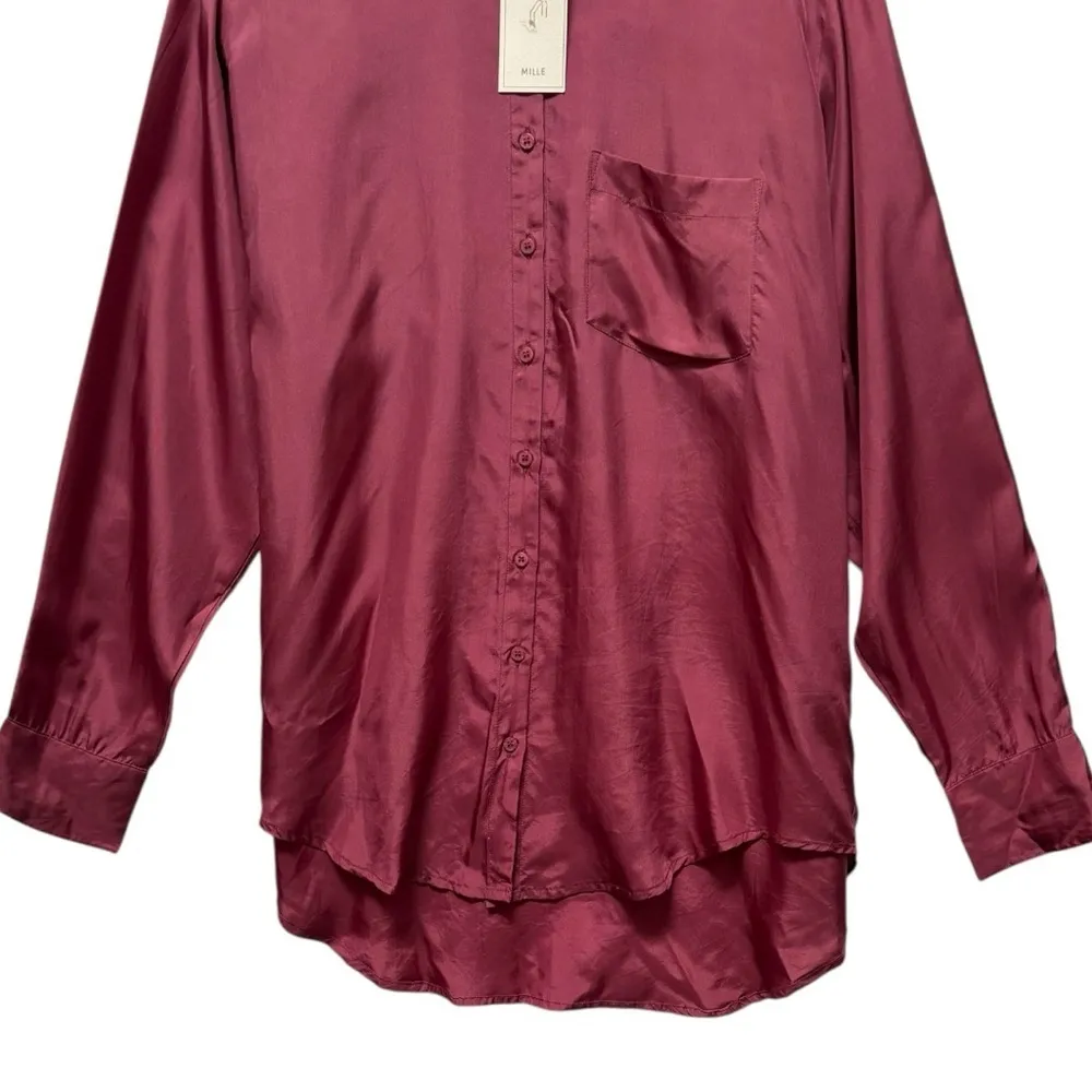 Mille Resort & Travel Sofia Silk Button Up Shirt Size Medium NEW Purple - Image 4