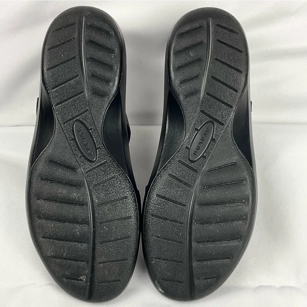 Aravon Duxbury Black Leather Sandals Open Toe Cutouts Wedge Shoes Sz 9 - Image 9