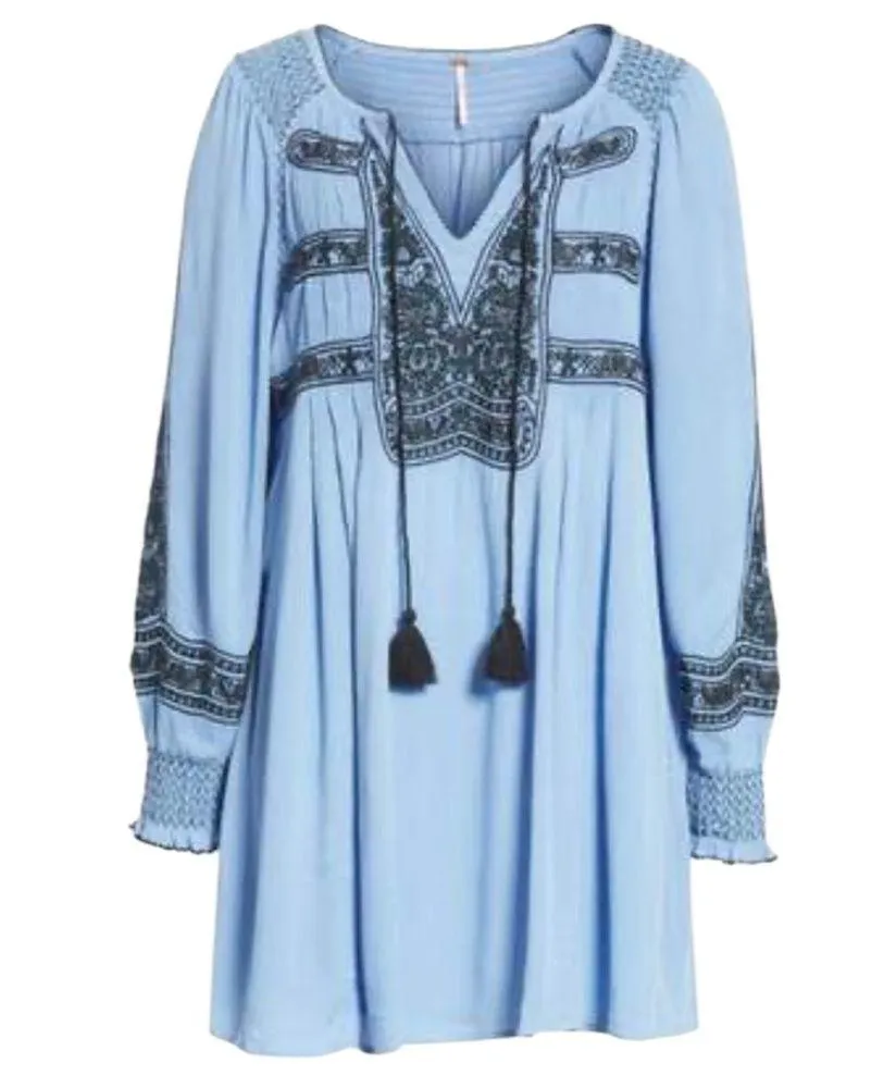 FREE PEOPLE Wind Willow Mini Dress River Skies Blue Size Small - Image 11