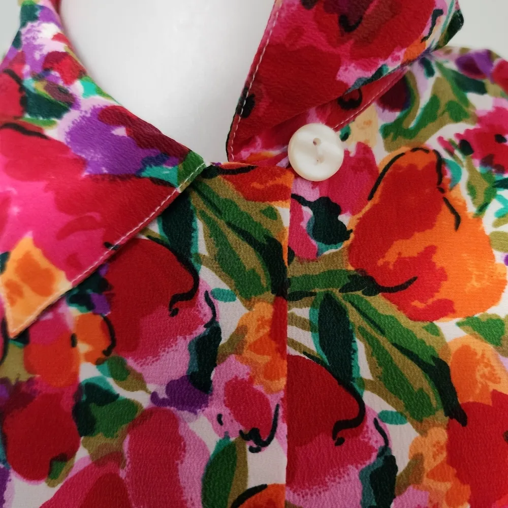 Vintage Sellecca 90s Multicolored Floral Silk Button Down Size 12 - Image 4