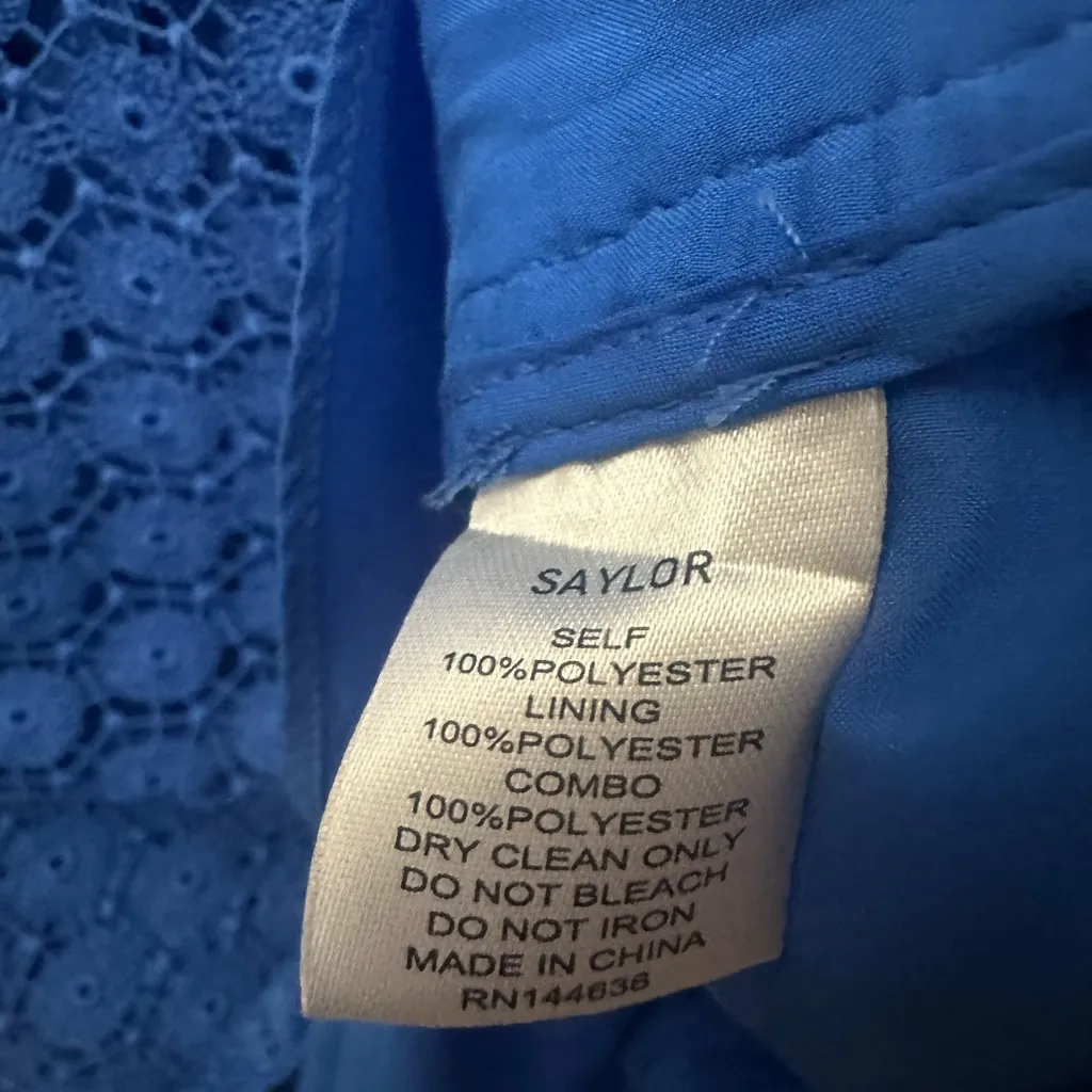 Saylor Xenia Eyelet Dress Size Large In Cobalt Embroidered Long Sleeve Feminine - Image 5
