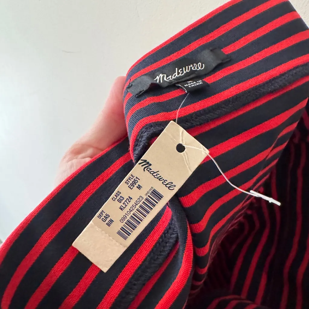 NEW!! Madewell Downtown Ponte Knit City Sailor Skirt Red Navy Striped Pull On - Image 6