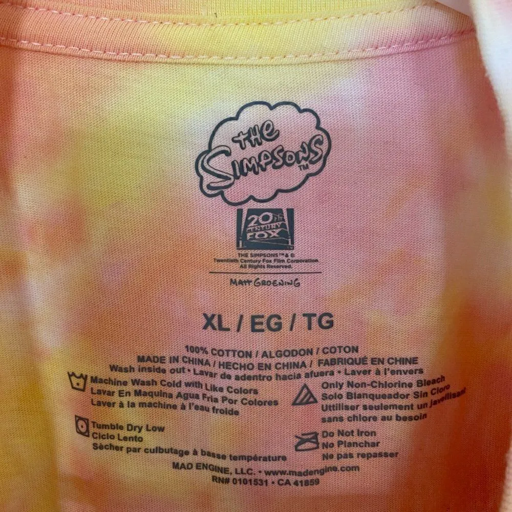 The Simpsons Women's Coral Tie Dye Graphic Tee Shirt Crew Neck Size X - Image 4