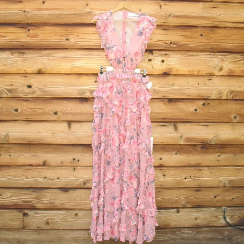 NWT Mac Duggal 9152 Ruffle Cut Out Floral Gown Dress - Image 6