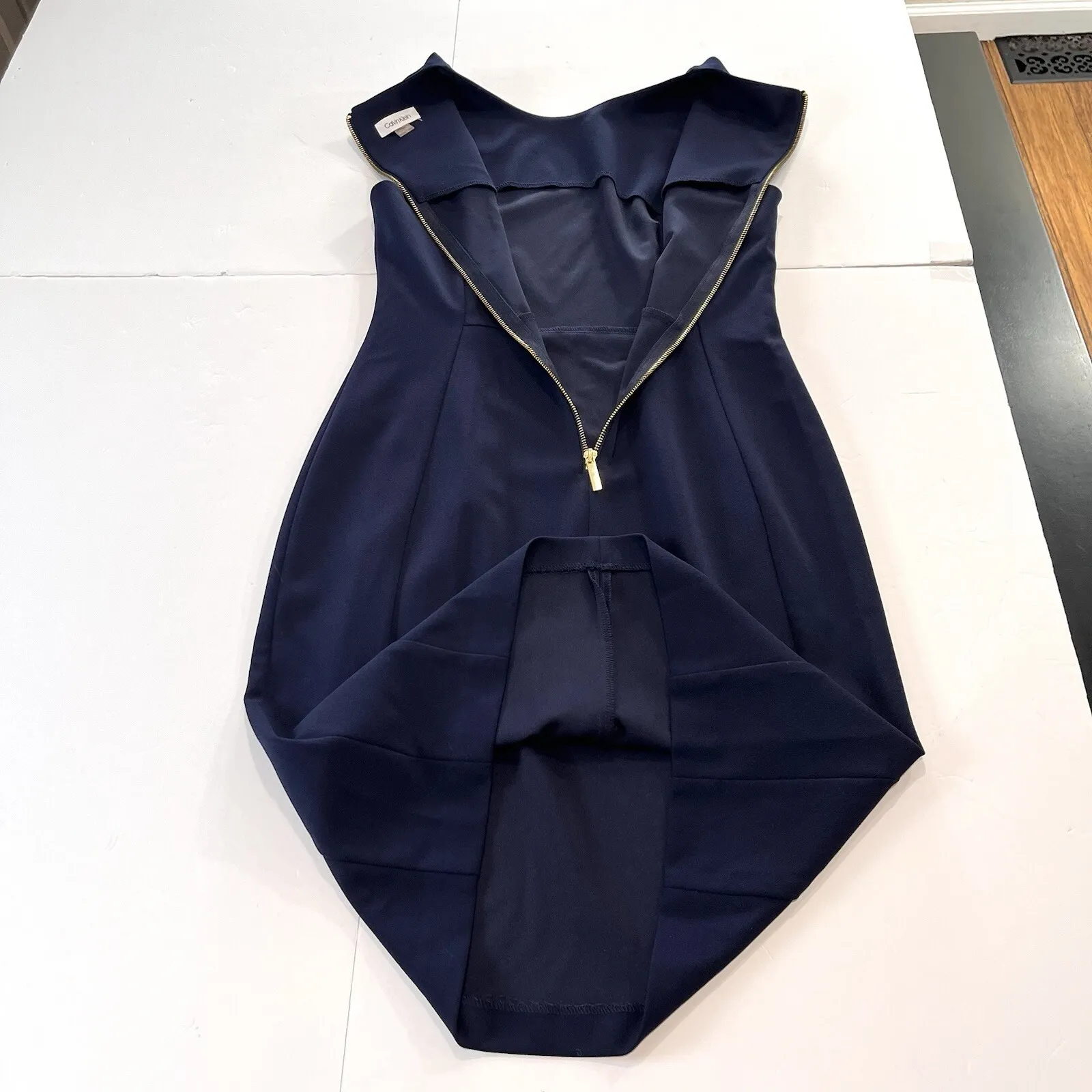 Calvin Klein Navy Blue Sleeveless Stretch Crepe Sheath Dress Size 10‎ - Image 5