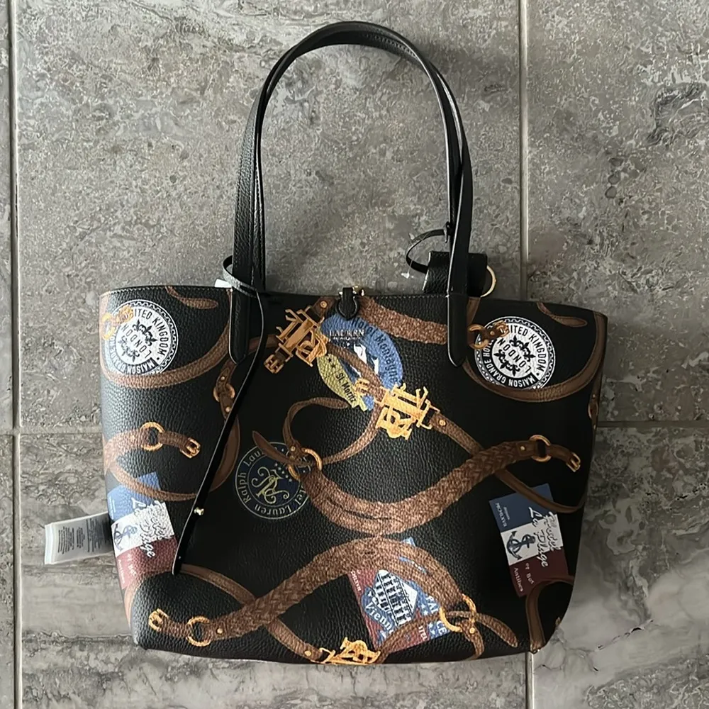 Lauren Ralph Lauren Large Reversible Tote Bag in Dark Olive/Belting Print, NWT Green - Image 7