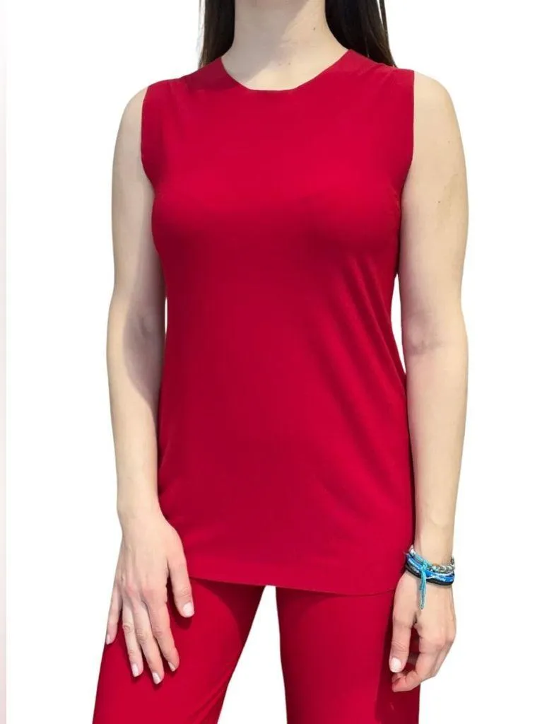 NWOT Norma Kamali Tiger Red Drop Shoulder Top Sleeveless Jersey Knit Puckered XL - Image 1