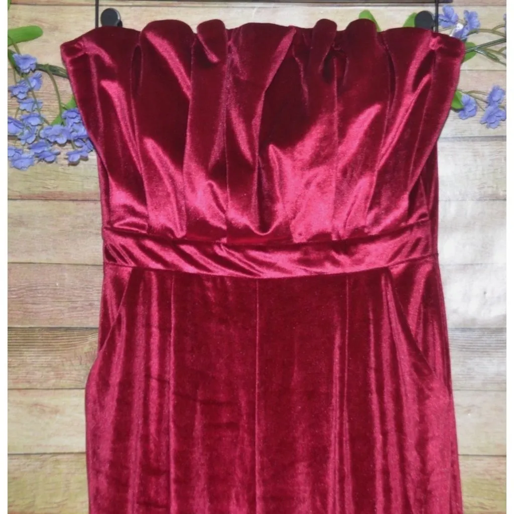 NWT Entro Womens M Fuchsia Velvet Wide Leg Jumpsuit Pleated Bust Sexy Night Out - Image 2