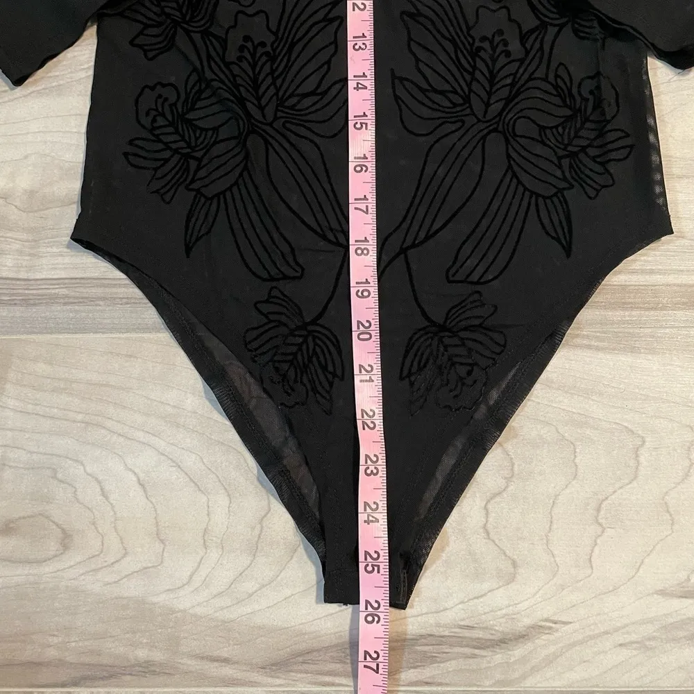 LOVE CULTURE Sheer Black Floral Long Sleeve Onesie -See Measurements - Image 11