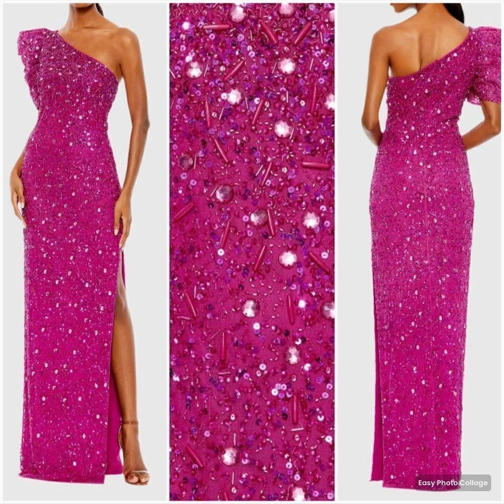 Mac Duggal 10912 Womens Pink EMBELLISHED PUFF ONE SHOULDER COLUMN GOWN Dress - Image 3