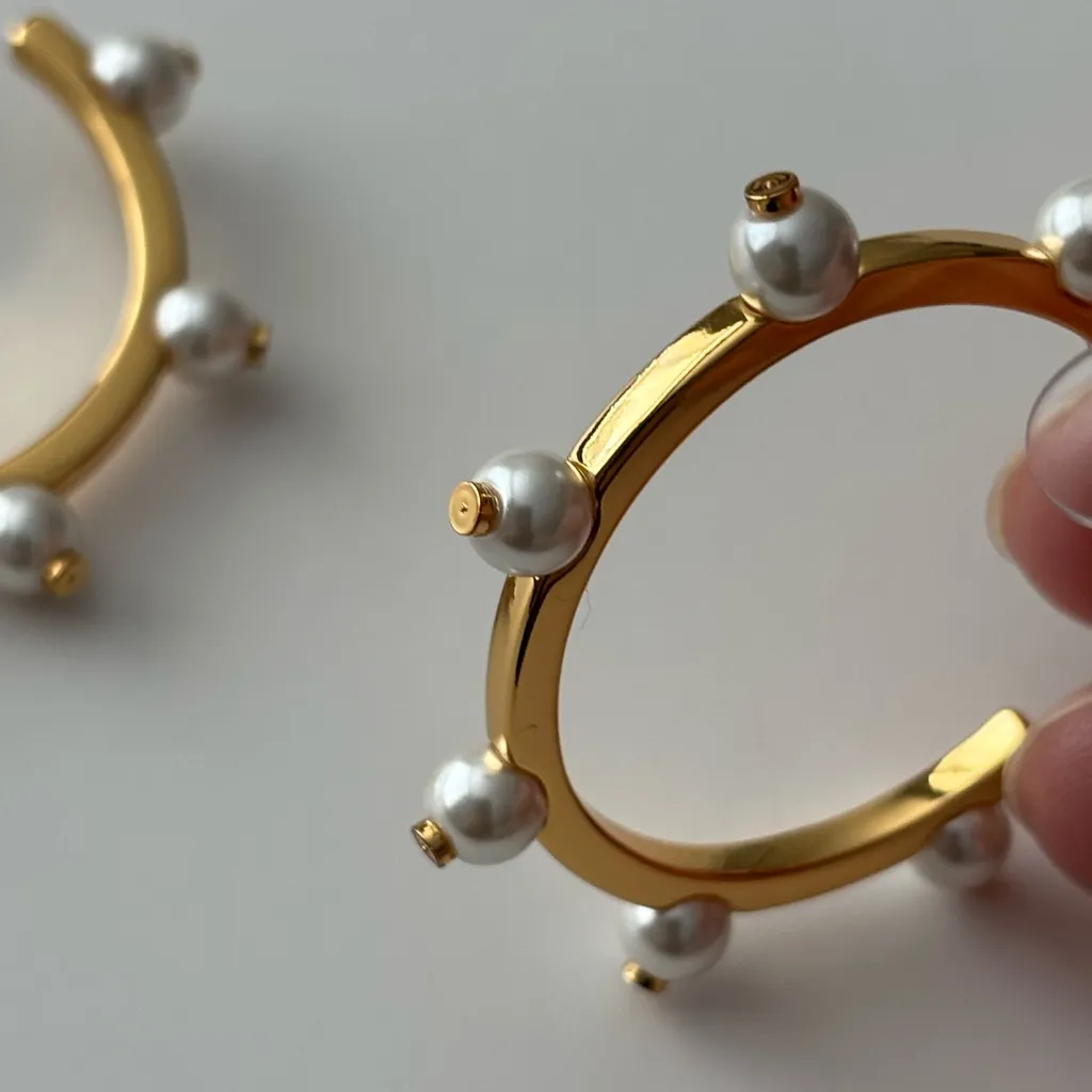 NWOT Lele Sadoughi Gold and Pearl Hoop Earrings - Image 5