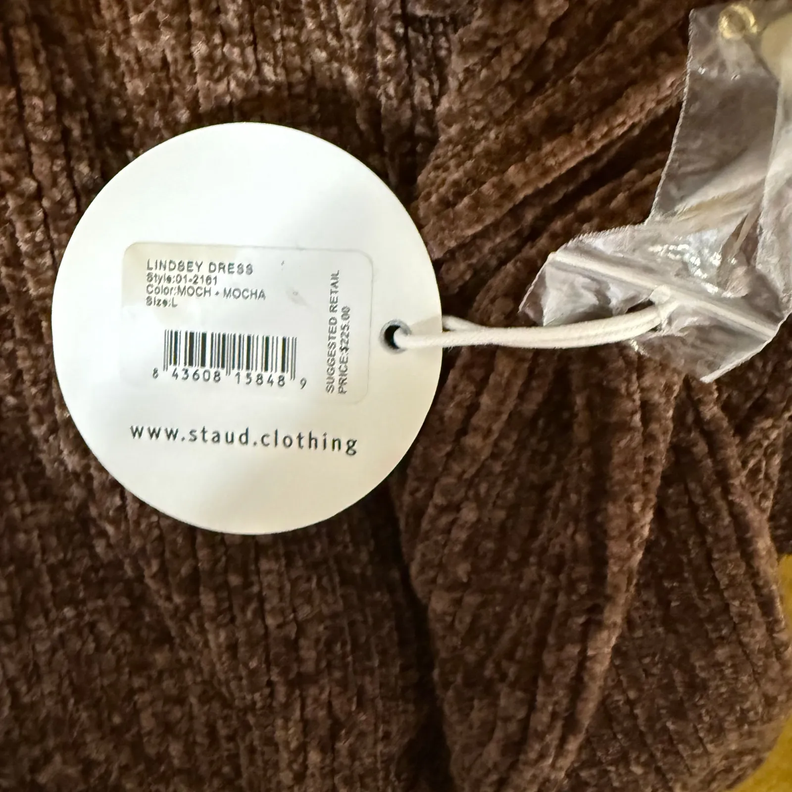 Staud Lindsey Dress Mocha off shoulder long sleeve dress pearl beaded collar NWT - Image 14