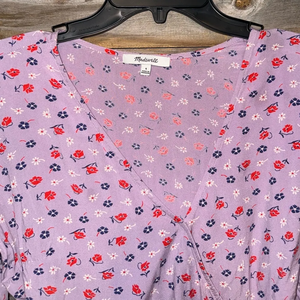 Madewell Tie-Sleeve Wrap Top in Prairie Posies Size 4 - Image 4