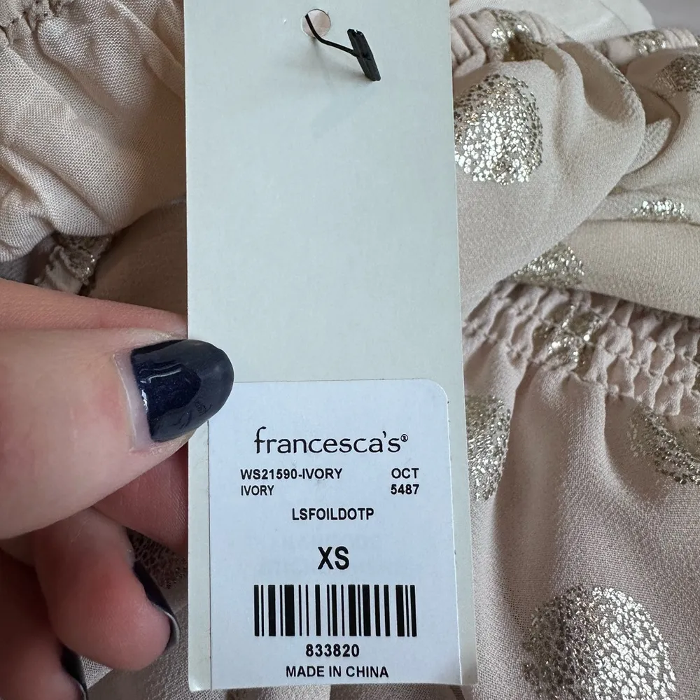 NWT Francesca’s Anett Pink Sparkle Polka Dot Peplum Top XS - Image 4