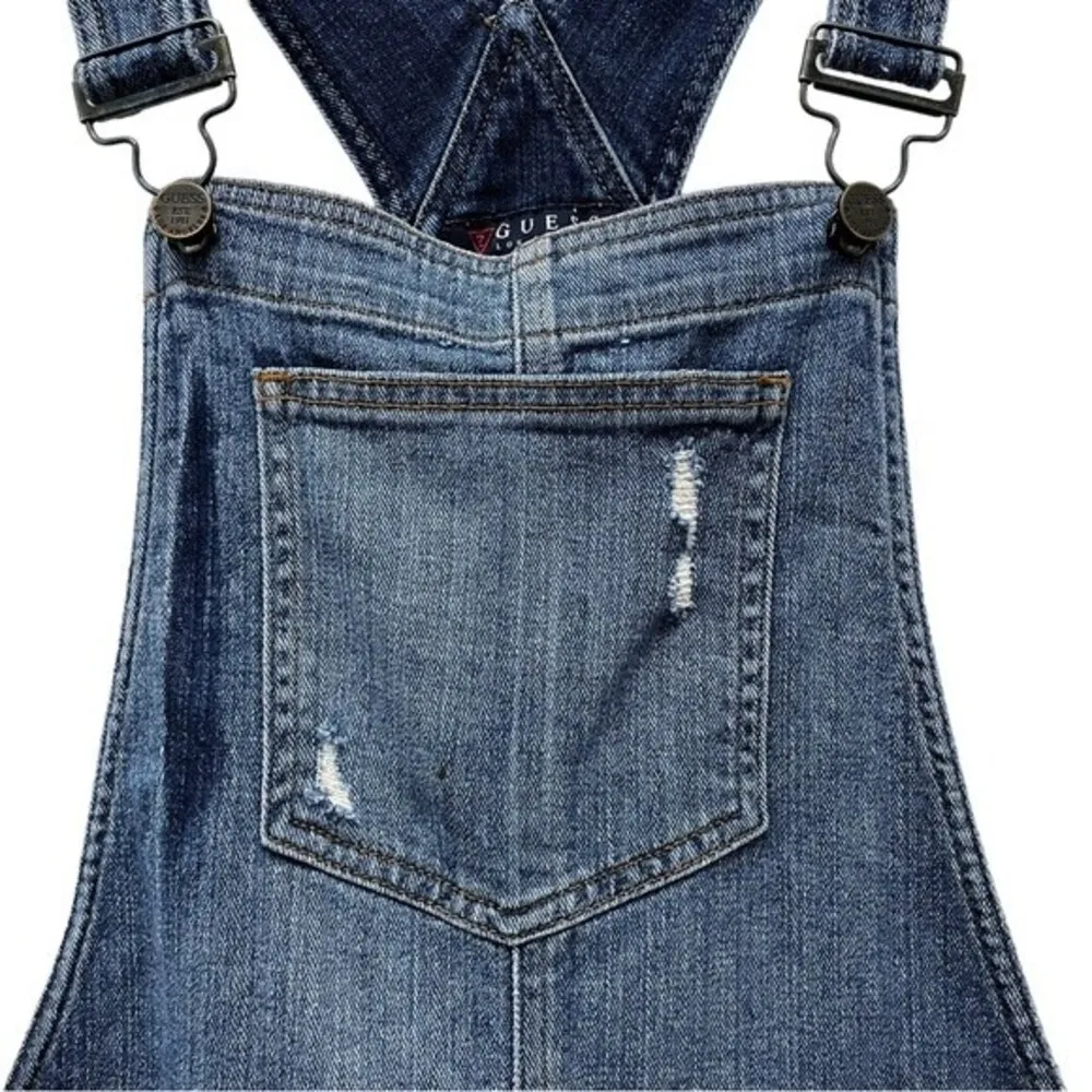 Vintage Guess Jeans Distressed Denim Overalls Medium Wash Straight Leg Size 26 2 - Image 11