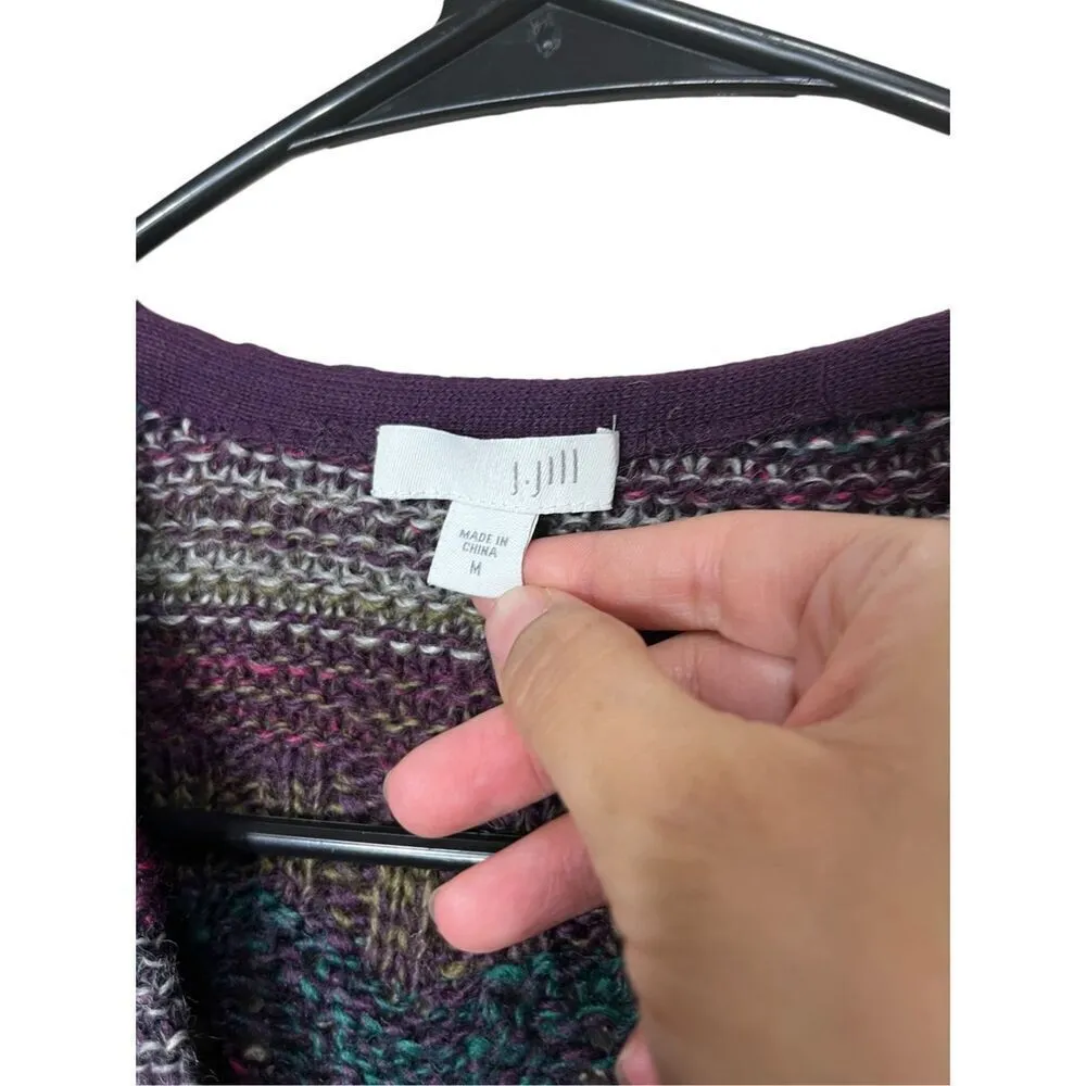 J. Jill Colorful Wool Open Knit One Button Front Cardigan Sweater Size M Purple Size M - Image 7