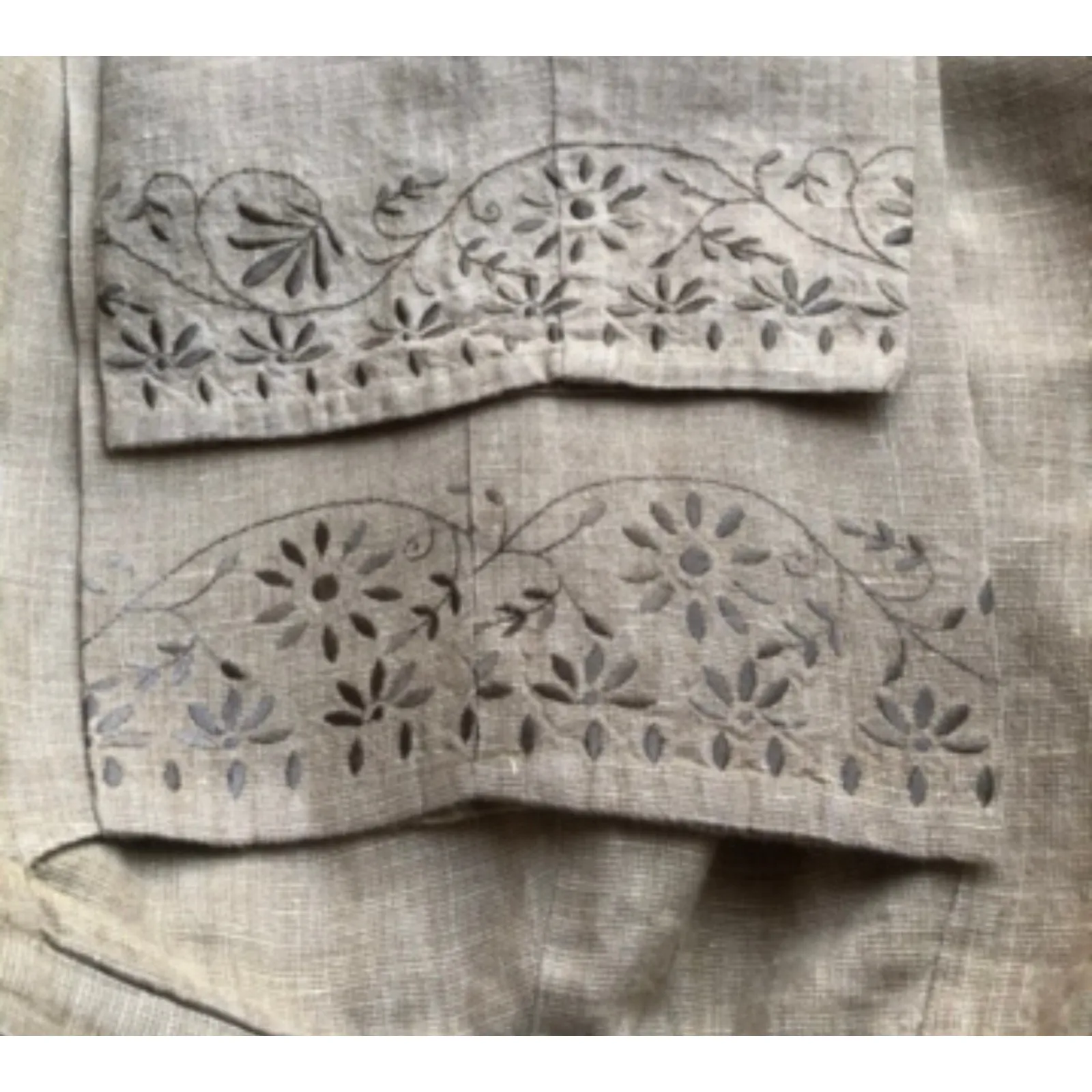 Vintage Sigrid Olsen Sport Linen Pants Beige Embroidered Hem 100% Linen Size 14 - Image 14