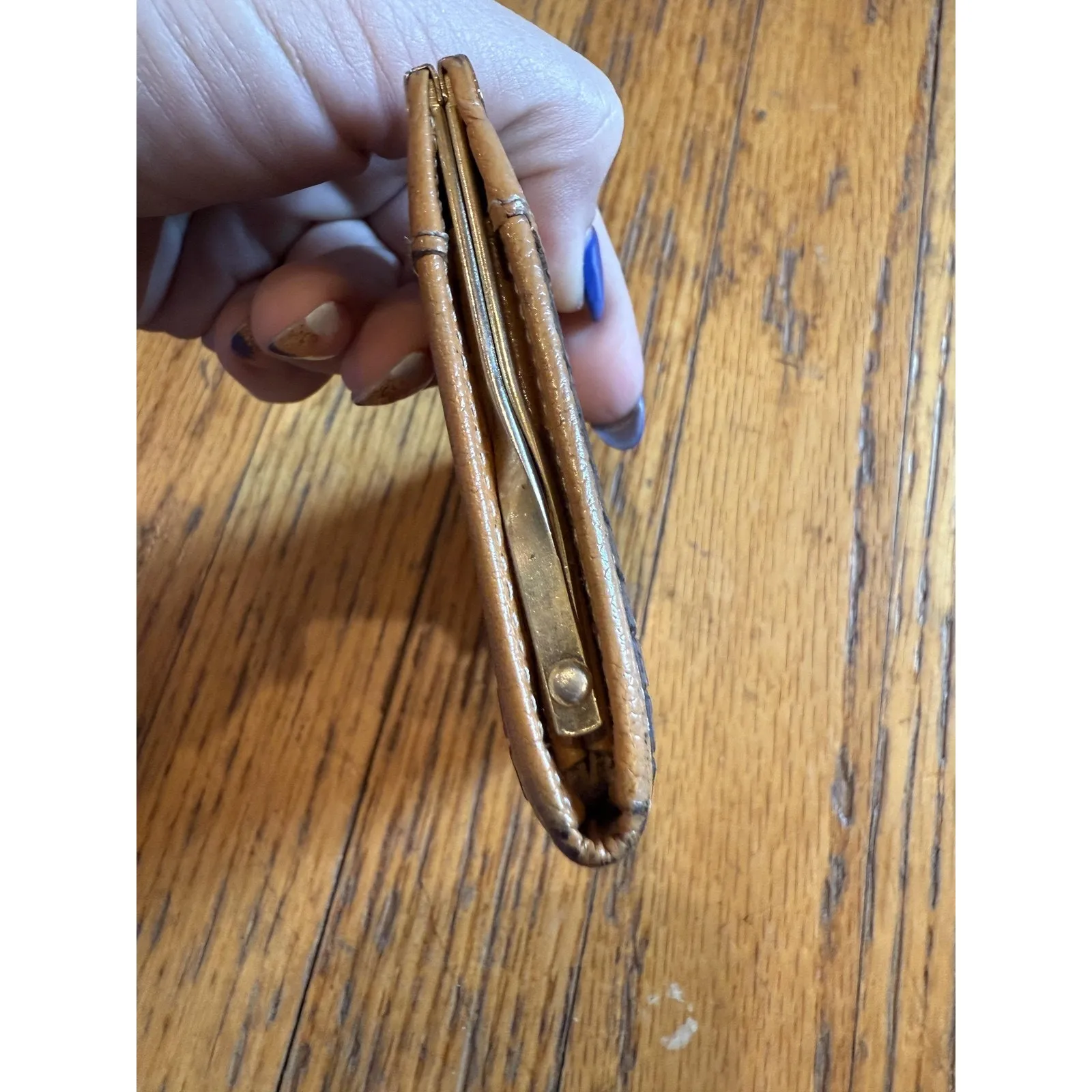 Vintage Ted Lapidus Wallet Womens Black Tan Leather Frame Coin Purse France Brown - Image 3