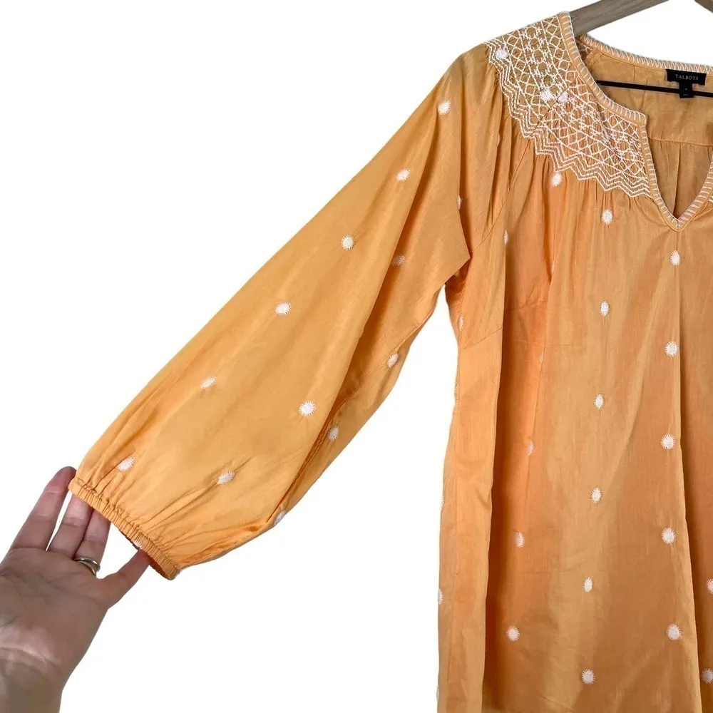 Talbots Embroidered Polka Dots Popover Top in Orange Lightweight‎ Cotton, Small - Image 6