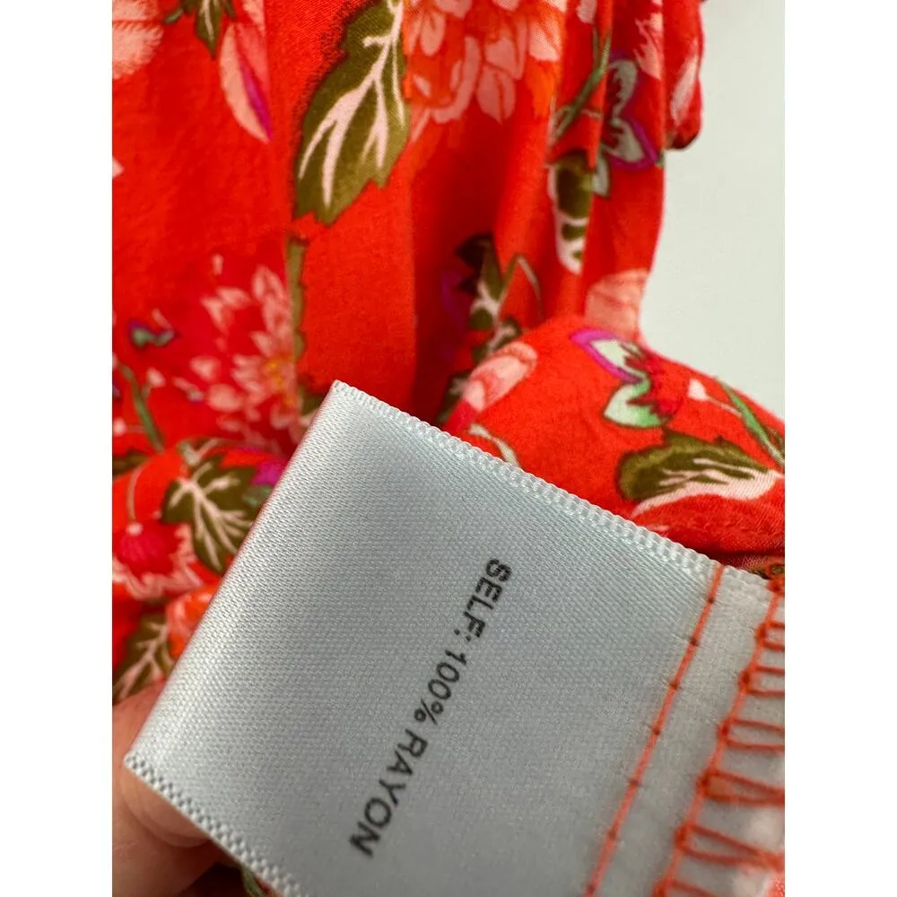 Rose + Olive Blouse Women 1X Red Floral Lightweight Short Sleeve Spring Summer - Image 7