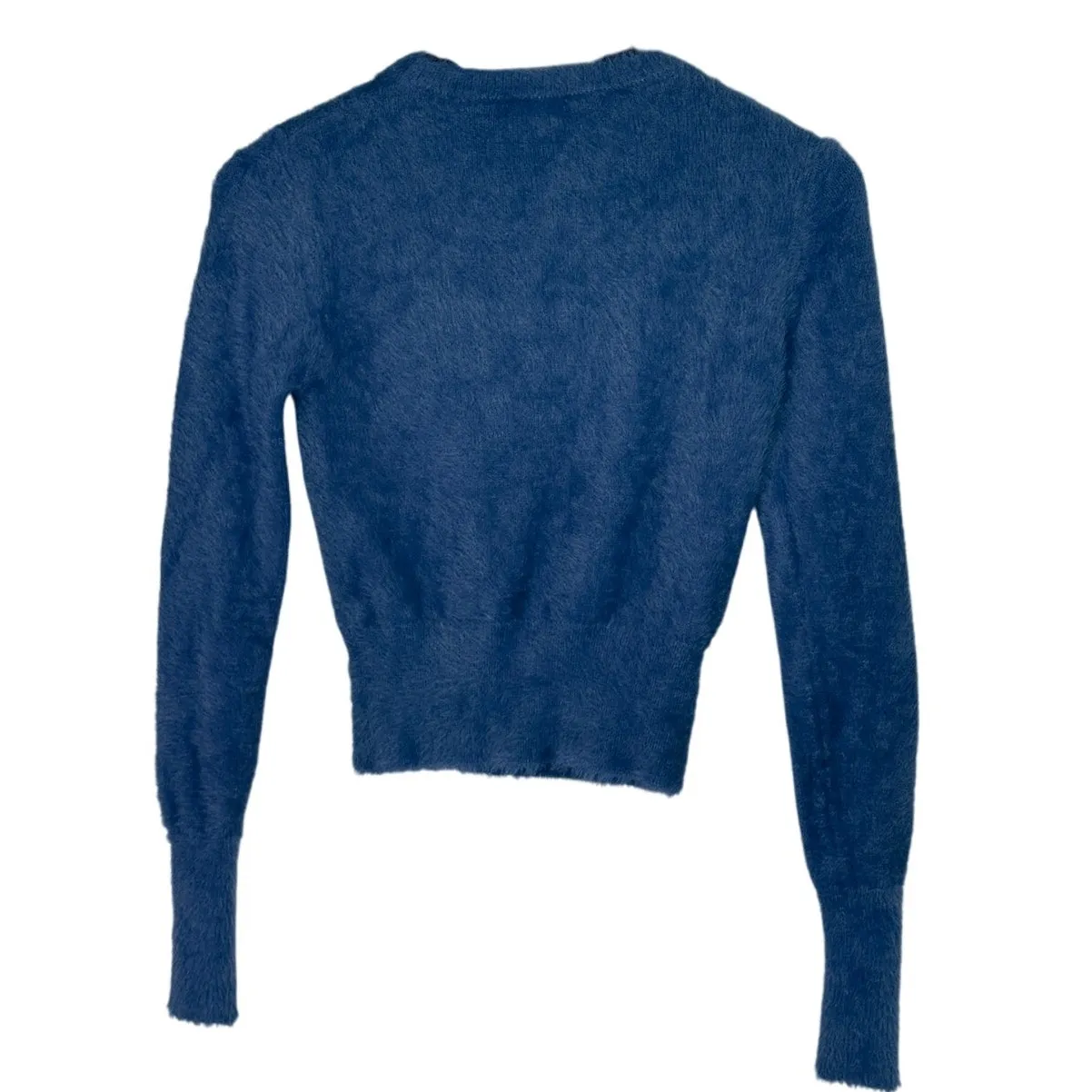 Zara Soft Fuzzy Knit Long Sleeve Crew Neck Cropped Sweater S Dark Blue #4084 - Image 10