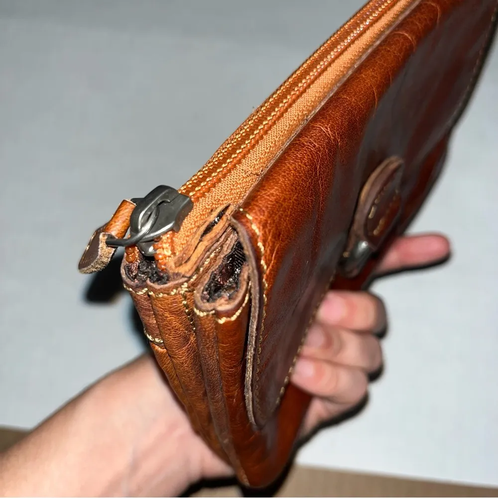 Jack Georges Brown Leather Crossbody Handbag Bag Voyager Wallet Cut String Strap - Image 8