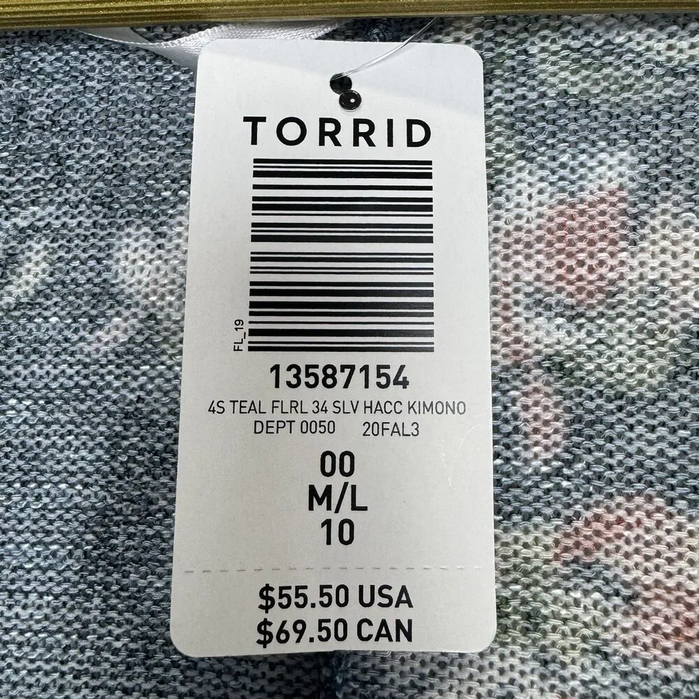 Torrid Floral Kimono Duster Open Cardigan Size M/L 00 Hi Low Coverup Boho Hippie - Image 4