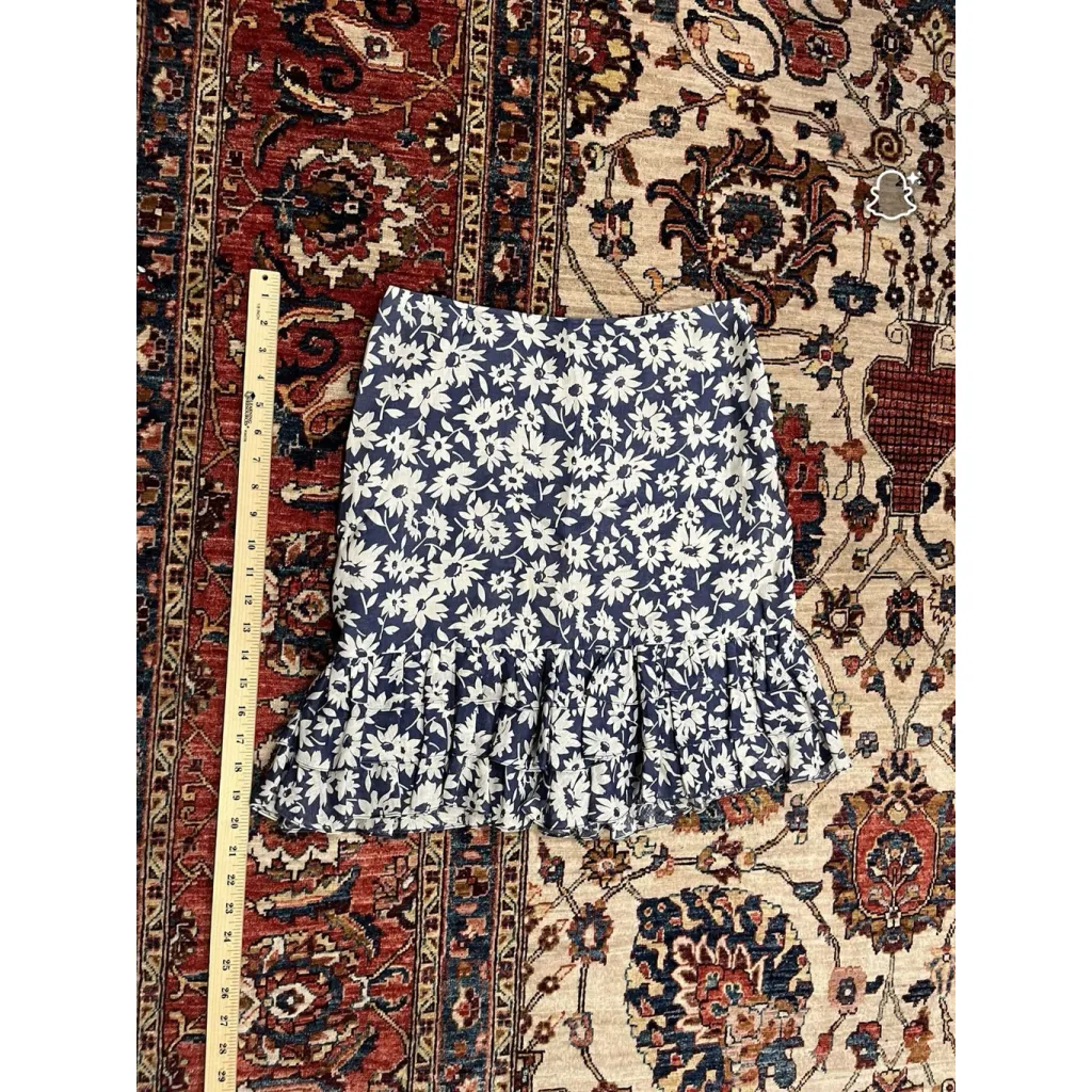 Ralph Lauren Collection Linen Blue White Floral Ruffle Hem Size 8 Made in USA - Image 2